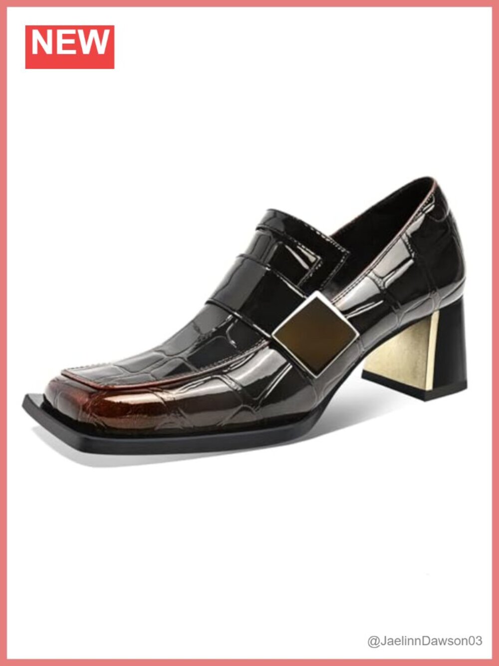 Patent Leather Square Toe Loafers with Chunky Heel
